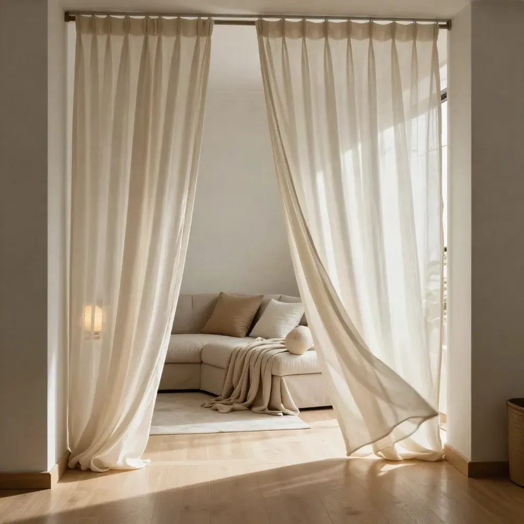 Apartamento en Alicante decorado con cortinas vaporosas, sofá neutro y lámpara cálida.