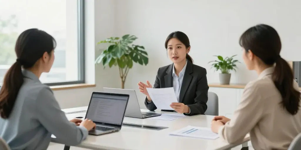 Financial advisor explaining spaardeposito options in a modern office.